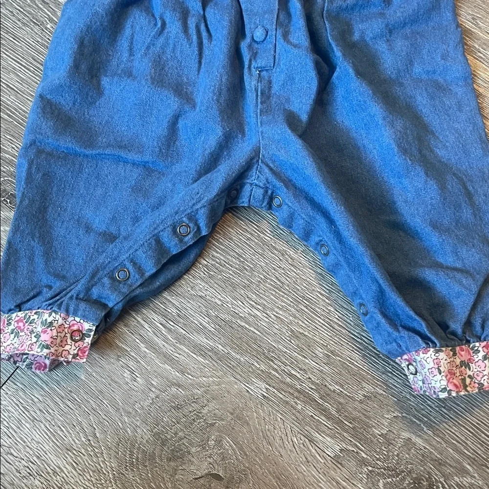 Baby superstore size 6/9 months Blue Denim Baby Jumpsuit with Floral Accents